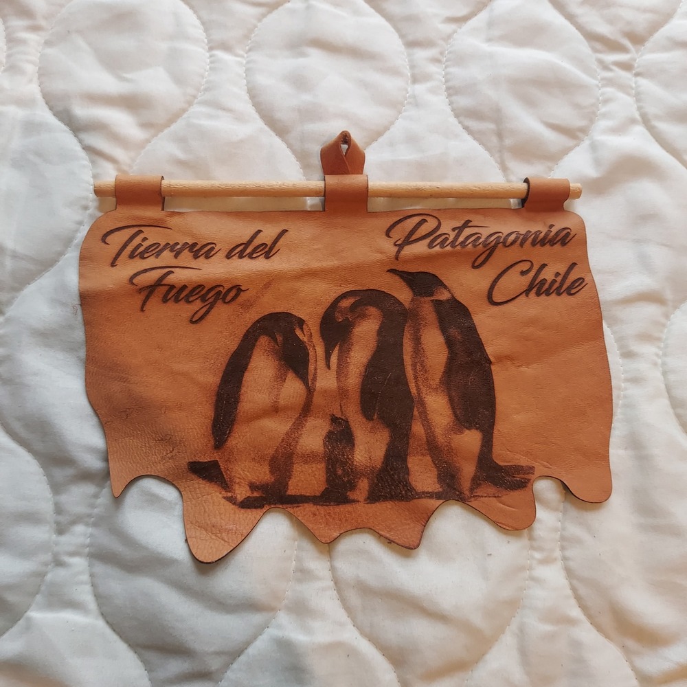 Patagonia Chile Tierra del Fuego Leather Penguin Wall Hanging Souvenir 6.5x9